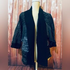 Women’s XL Sweater Shrug AGB Black Gray Heavyweight Knit Open Front 3/4 Sleeves